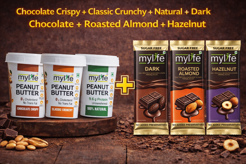 Three peanut butter and three sugar free chocolate combo